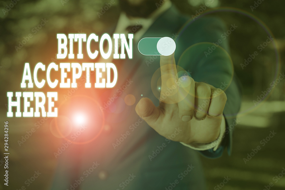 Poster text sign showing bitcoin accepted here. business photo text you can purchase things through cryptoc
