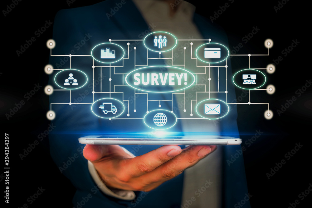 Poster word writing text survey. business photo showcasing research method used for collecting data from a 