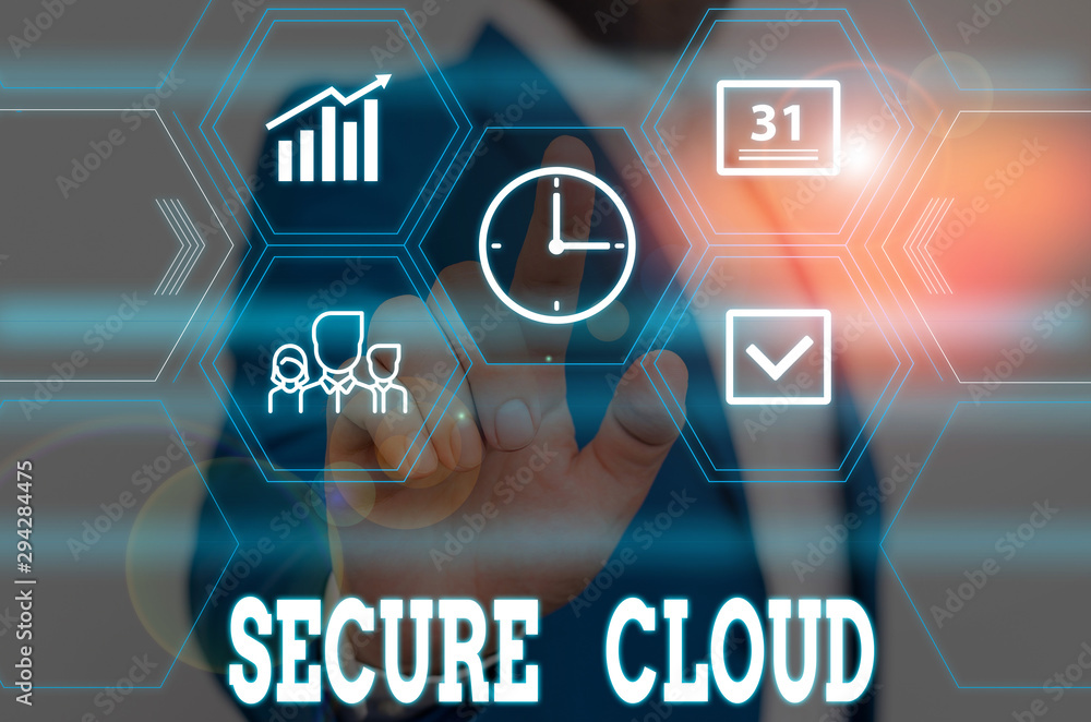 Poster writing note showing secure cloud. business concept for protect the stored information safe controll