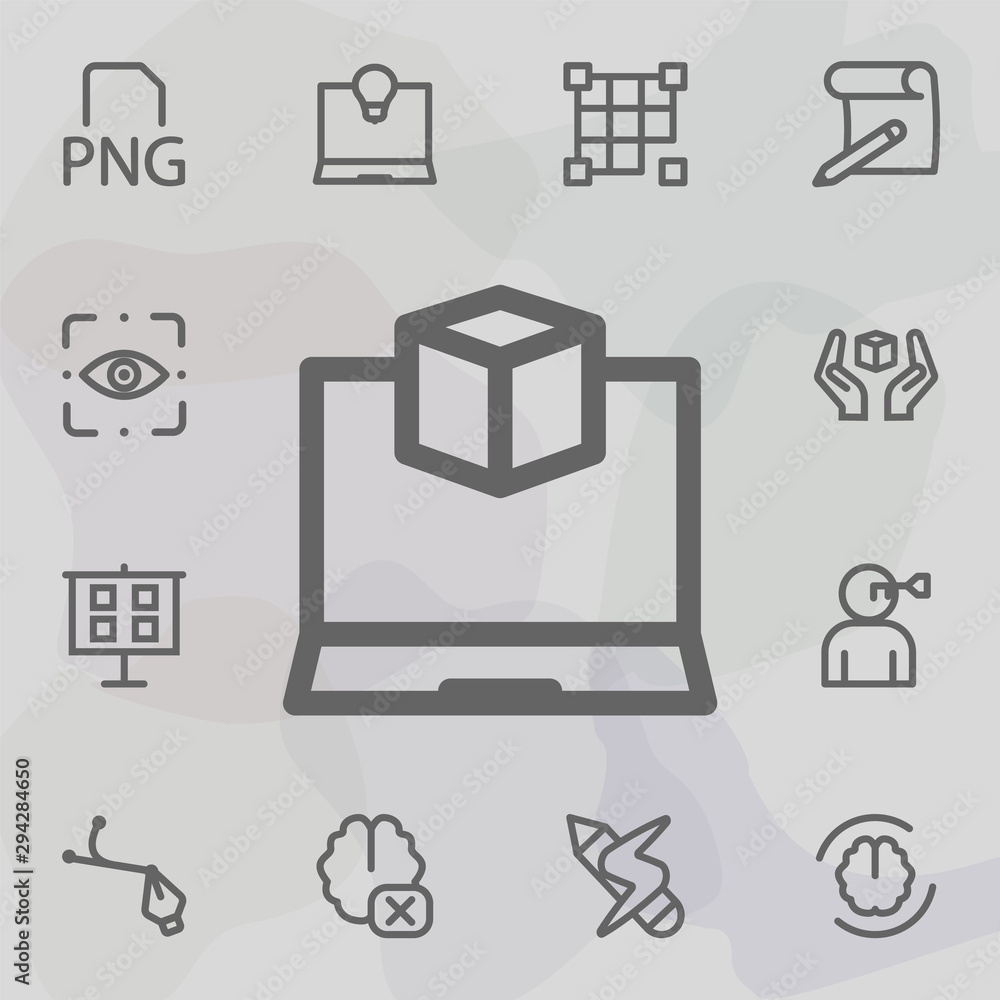 Poster 3d create laptop icon. universal set of mix for website design and development, app development