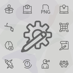 Gear pen icon. Universal set of mix for website design and development, app development
