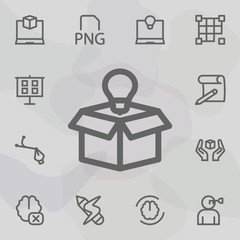 Box idea lamp icon. Universal set of mix for website design and development, app development
