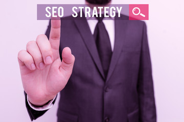 Handwriting text Seo Strategy. Conceptual photo procedures that aim to increase the visibility of a website