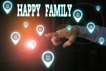 Writing note showing Happy Family. Business concept for family members staying together spending quality time Woman wear formal work suit presenting presentation using smart device