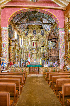 Temple of the Immaculate Virgin of Checacupe, an elaborate Barroque style church located south of Cusco, Peru