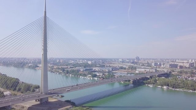 4k static still video of Ada bridge in Belgrade and New Belgrade on Sava river