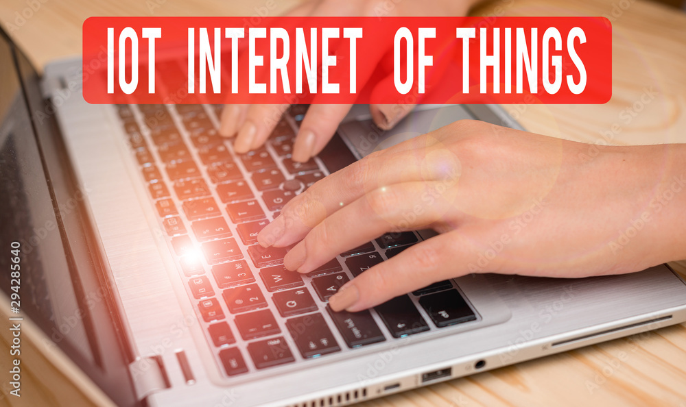Aufkleber text sign showing iot internet of things. business photo text network of physical devices send and r