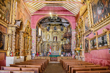 Temple of the Immaculate Virgin of Checacupe, an elaborate Barroque style church located south of Cusco, Peru