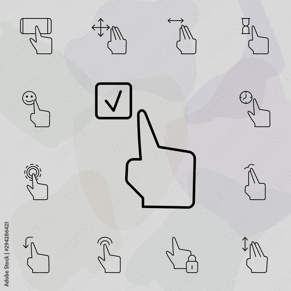 Poster verified, check, finger icon. universal set of touch gesture for website design and development, app