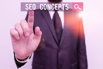 Handwriting text Seo Concepts. Conceptual photo a process of increasing the quality of website traffic