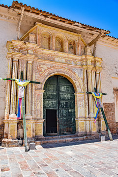 Temple of the Immaculate Virgin of Checacupe, an elaborate Barroque style church located south of Cusco, Peru