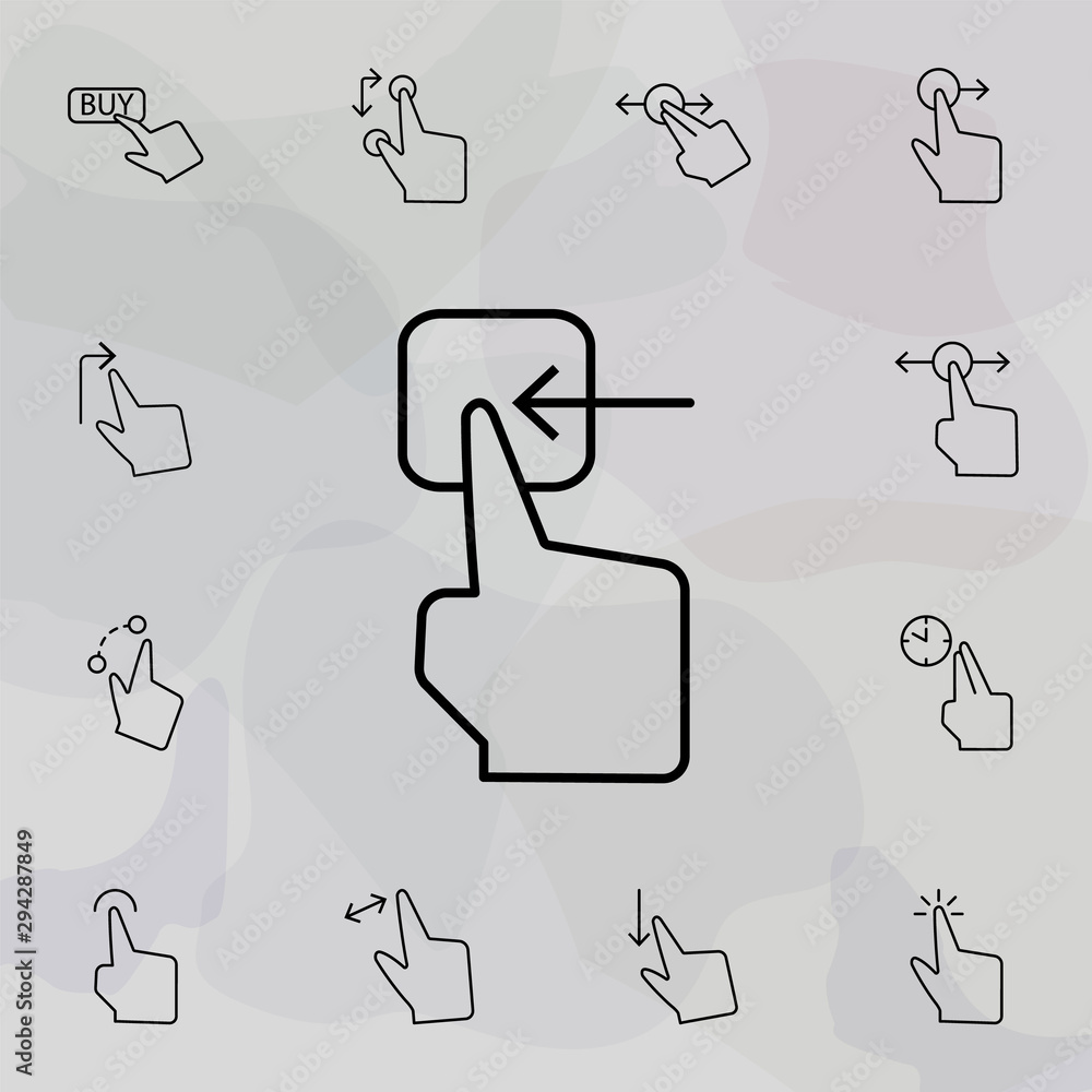 Poster push, button, finger icon. universal set of touch gesture for website design and development, app de