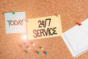 Handwriting text writing 24 Or 7 Service. Conceptual photo Always available to serve Runs...