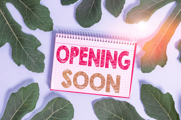 Conceptual hand writing showing Opening Soon. Concept meaning an act or instance of making or becoming open to the public