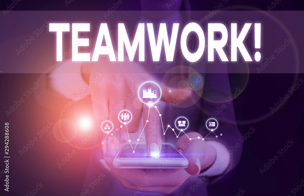 Poster conceptual hand writing showing teamwork. concept meaning combined action of group especially when e