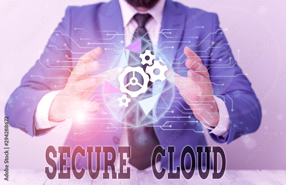 Poster handwriting text secure cloud. conceptual photo protect the stored information safe controlled techn