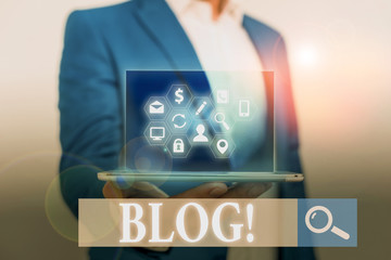 Word writing text Blog. Business photo showcasing regularly updated website or web page run by an individual or group