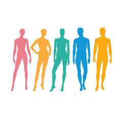 Standing male and female figures silhouette vector color ,Man and woman silhouettes