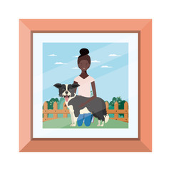 young afro woman with cute dog in picture