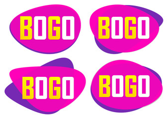 Set BOGO sale bubble banners design template, discount tags, buy 1 get 1 free, app icons, vector illustration