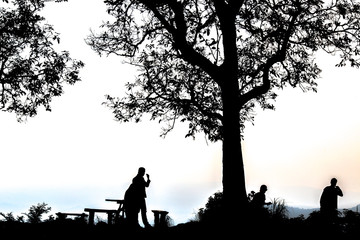 The abstract blurry background of people traveling, watching the scenery while traveling.