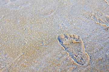Footprint on sand beach.