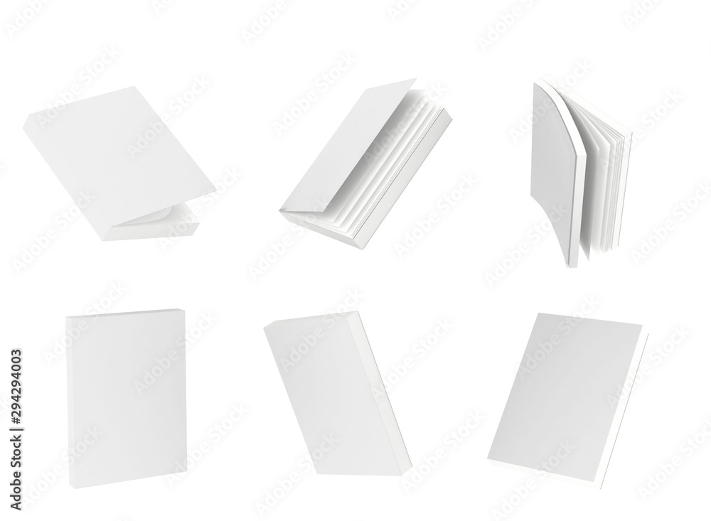 Poster template empty book mockup set white background , 3d rendering