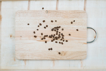 Plank with the decoration of coffee beans