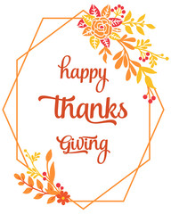 Lettering thanksgiving, with design element of autumn leaves frame. Vector