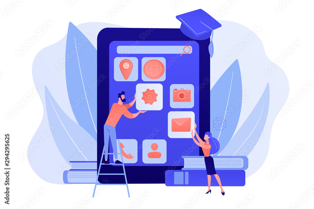 Poster e- learning. education process. training application. mobile app development courses, mobile apps on