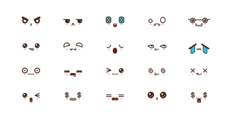 Kawaii cute faces smile emoticons. Japanese emoji