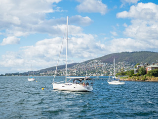 Fototapeta na wymiar Yachts Moored off Hobart