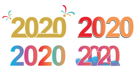Happy New Year 2020 greeting card design. Illustration of vector winter vacation with color number 2020