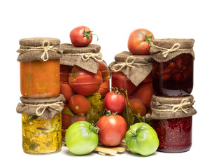 set of canned products on a white background
