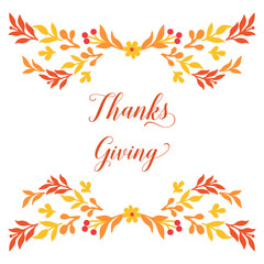 Modern lettering of thanksgiving with elegant autumn leaves frame. Vector