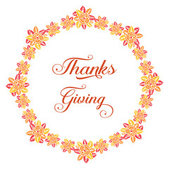 Template invitation card of thanksgiving, with pattern of autumn leaf flower frame. Vector