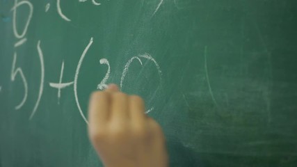 Maths' chalkboard. Hand's writing simple mathematical equation - Powered by Adobe