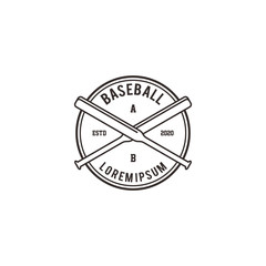 Basball / Softball logo with a bat, the logo with a simple vintage style, minimalist and clean line art style.