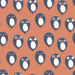 A seamless vector pattern with penguin shaped balloons. Surface print design.
