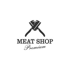Butcher's logo or slaughterhouse logo with two large sharp knife elements.