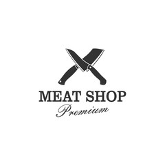 Butcher's logo or slaughterhouse logo with two large sharp knife elements.