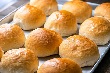 Close up Bun burgers / bakery preparing for cooking on wooden background / in lighting studio