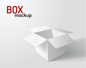 White opened box with shadows realistic mockup background. Vector eps10.