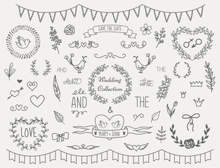 Hand drawn scrolls and banners big collection of decorative elements. Vector eps10