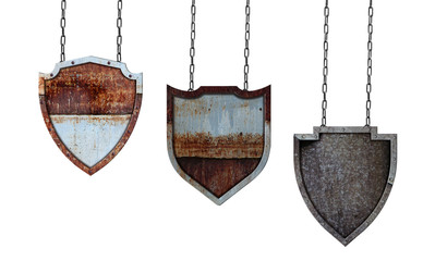 Metal sign plate with chain on white background