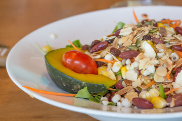 Cereal salad for health Made from five color vegetables.