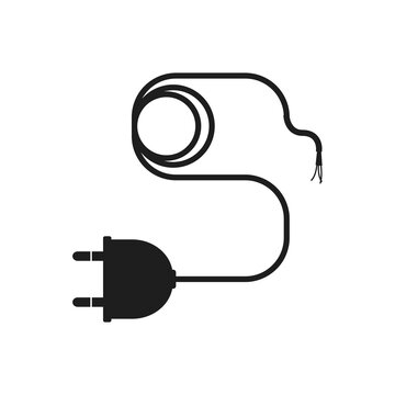 Electric plug with cable or wire illustration. Flat style. Isolated on white background. 