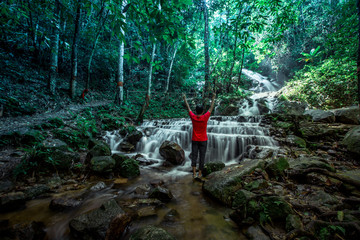 Natural blurred background of waterfalls, fast-flowing currents and water droplets from the wind...