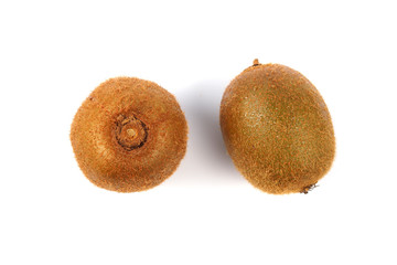Ripe brown kiwi fruit on white background