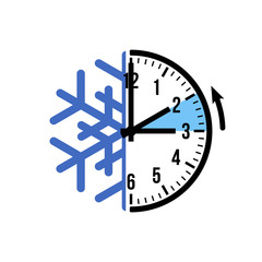 fall back 1 hour, vector icon with snowflake